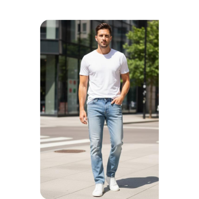 Men’s Premium Slim-Fit Light Wash Stretch Jeans