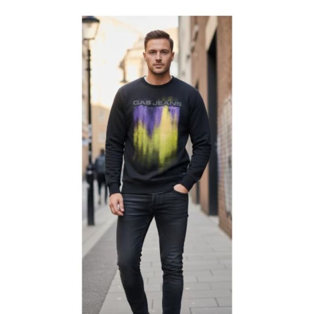 GAS Men Black Graphic Printed Sweatshirt (Abstract Art Series).