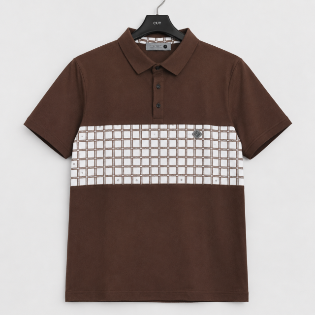 Men's Premium Geometric Checkered Panel Polo Shirt