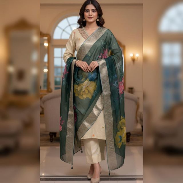 Ivory Floral Embroidered