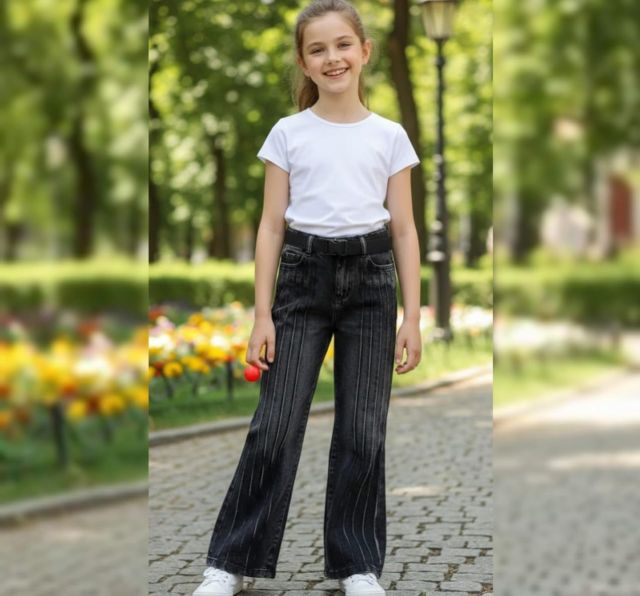 Girls' Vertical Stripe Flare Jeans