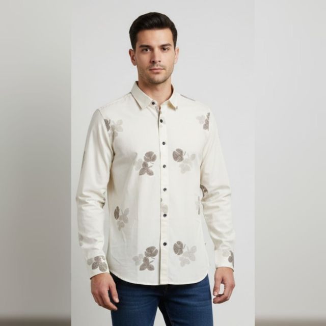 WHITE PRINTED MENS SHIRT